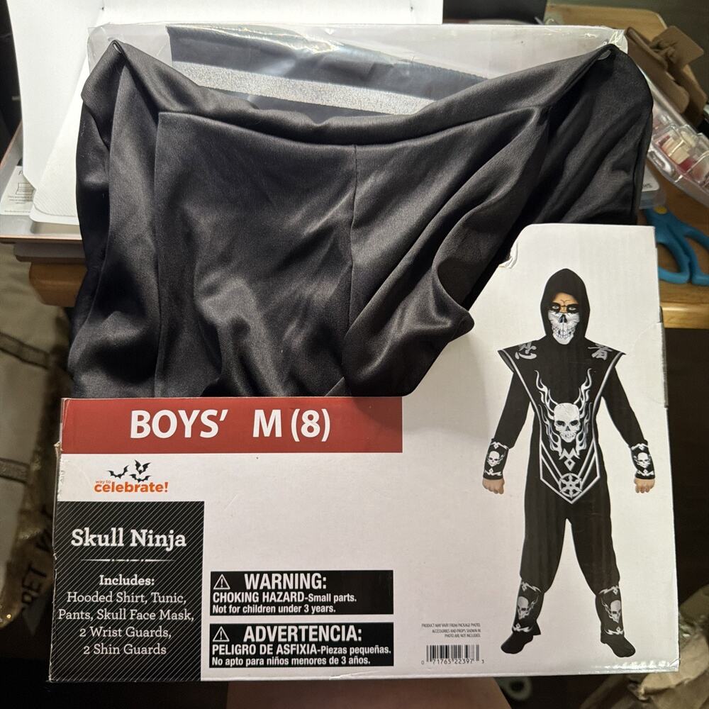 Halloween Costume Boys Skull Ninja Silver Medium 8 New